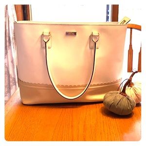Kate Spade white & beige leather tote